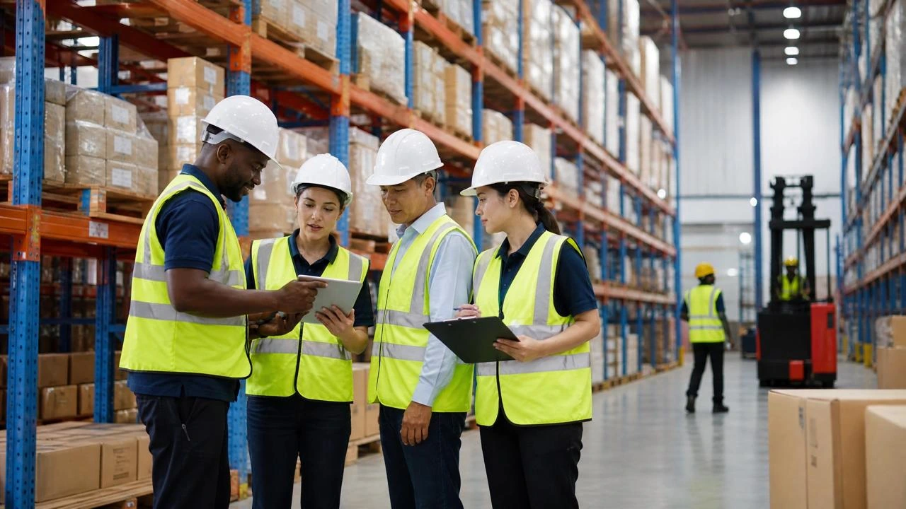 Equipe em operação logística e gestão empresarial