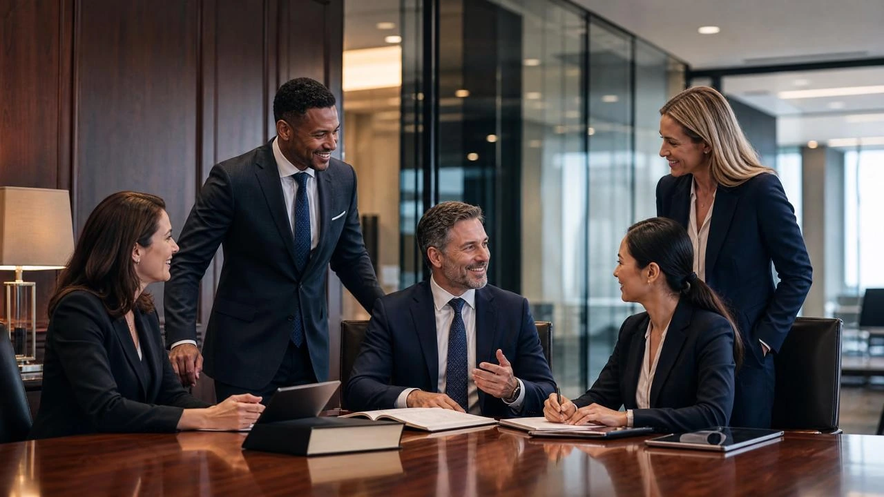 Executivos reunidos em ambiente corporativo